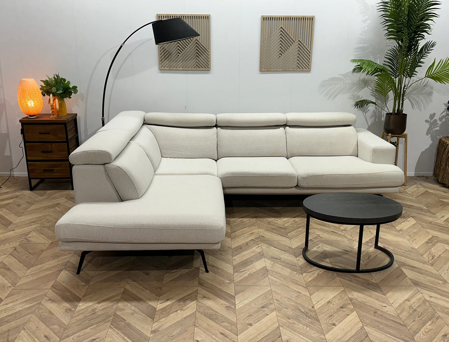 Goossens Crème Hoekbank ~ Verstelbare Hoofdsteunen