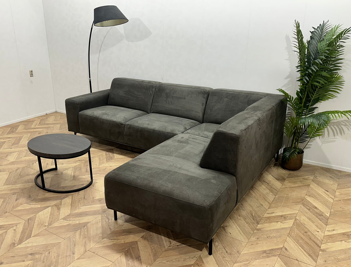 Antraciet Suède Stoffen Hoekbank ~ Vaste Kussens