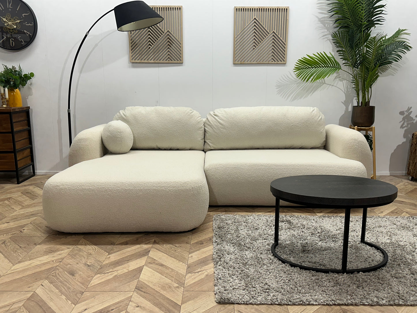 !Showroommodel! Witte Bouclé Stoffen Hoekbank