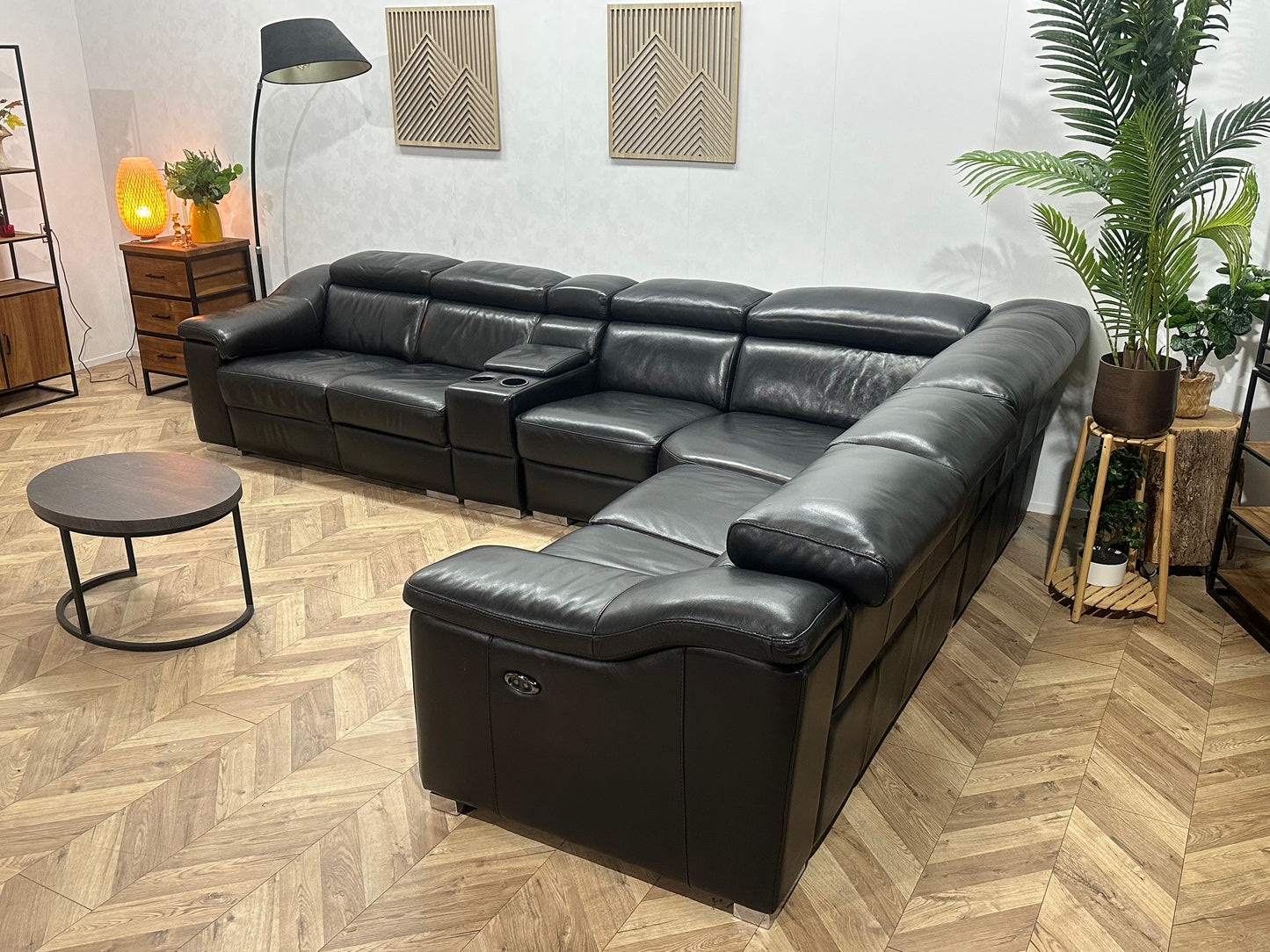 Zwart Echt Lederen Ruime Hoekbank ~ Relaxfunctie ~ Kleine Opbergruimte ~ Verstelbare Hoofdsteunen