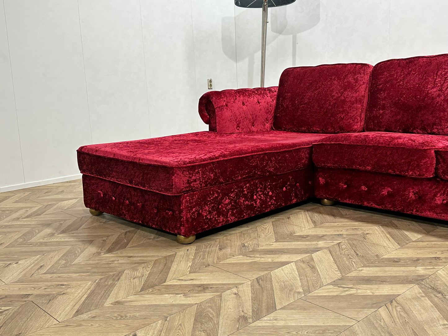 Rode/Roze Velvet Hoekbank ~ Losse Kussens Met Afneembare Hoezen