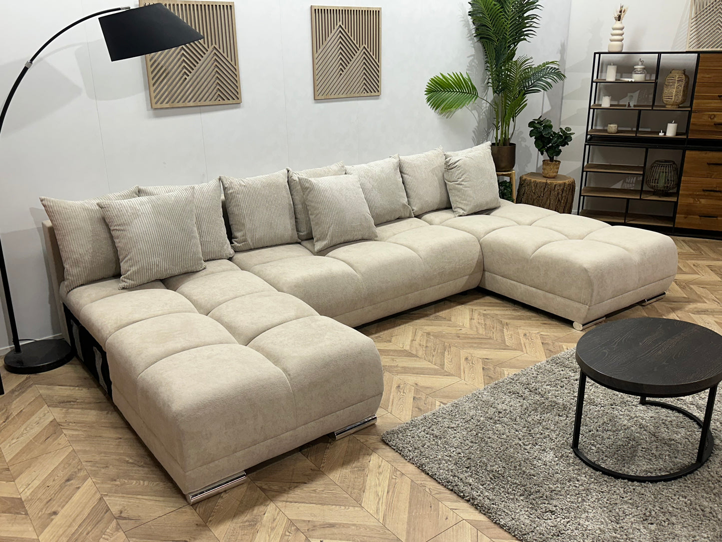 !Showroommodel! Crème Velvet U Bank ~ Losse Ribstof Rugkussens