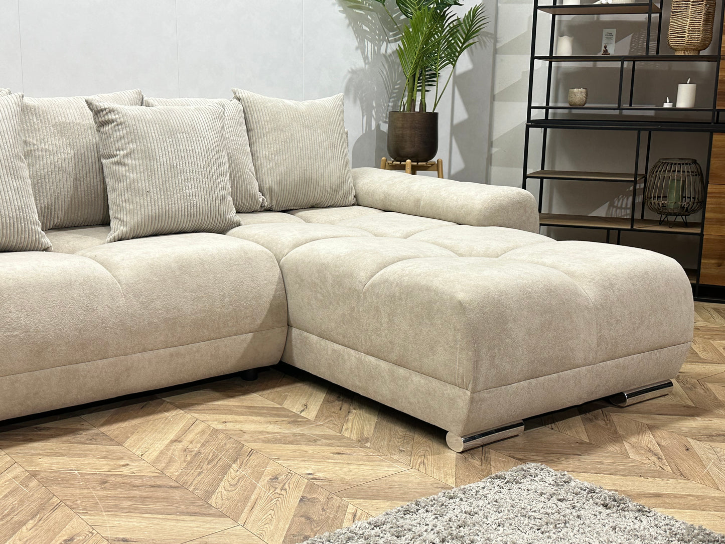 !Showroommodel! Crème Velvet U Bank ~ Losse Ribstof Rugkussens