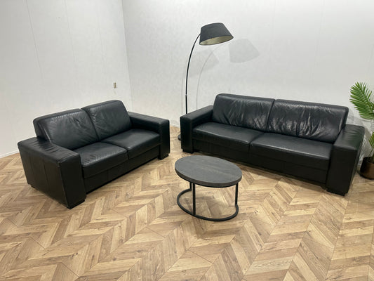 Zwart Echt Lederen Banken Set ~ Vaste Kussens