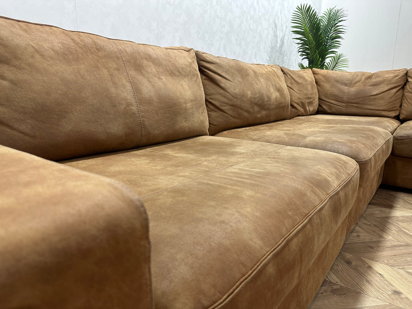H&H Cognac Bruine Hoekbank ~ Losse Kussens Met Afneembare Hoezen