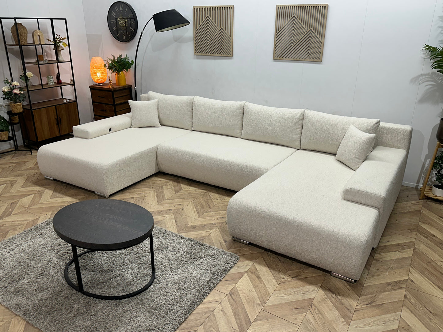 !Showroommodel! Witte Bouclé Stoffen U Bank ~ Oplaadfunctie