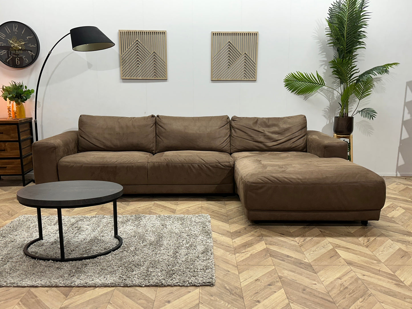 Bruine Suède Stoffen Hoekbank ~ Vaste Kussens