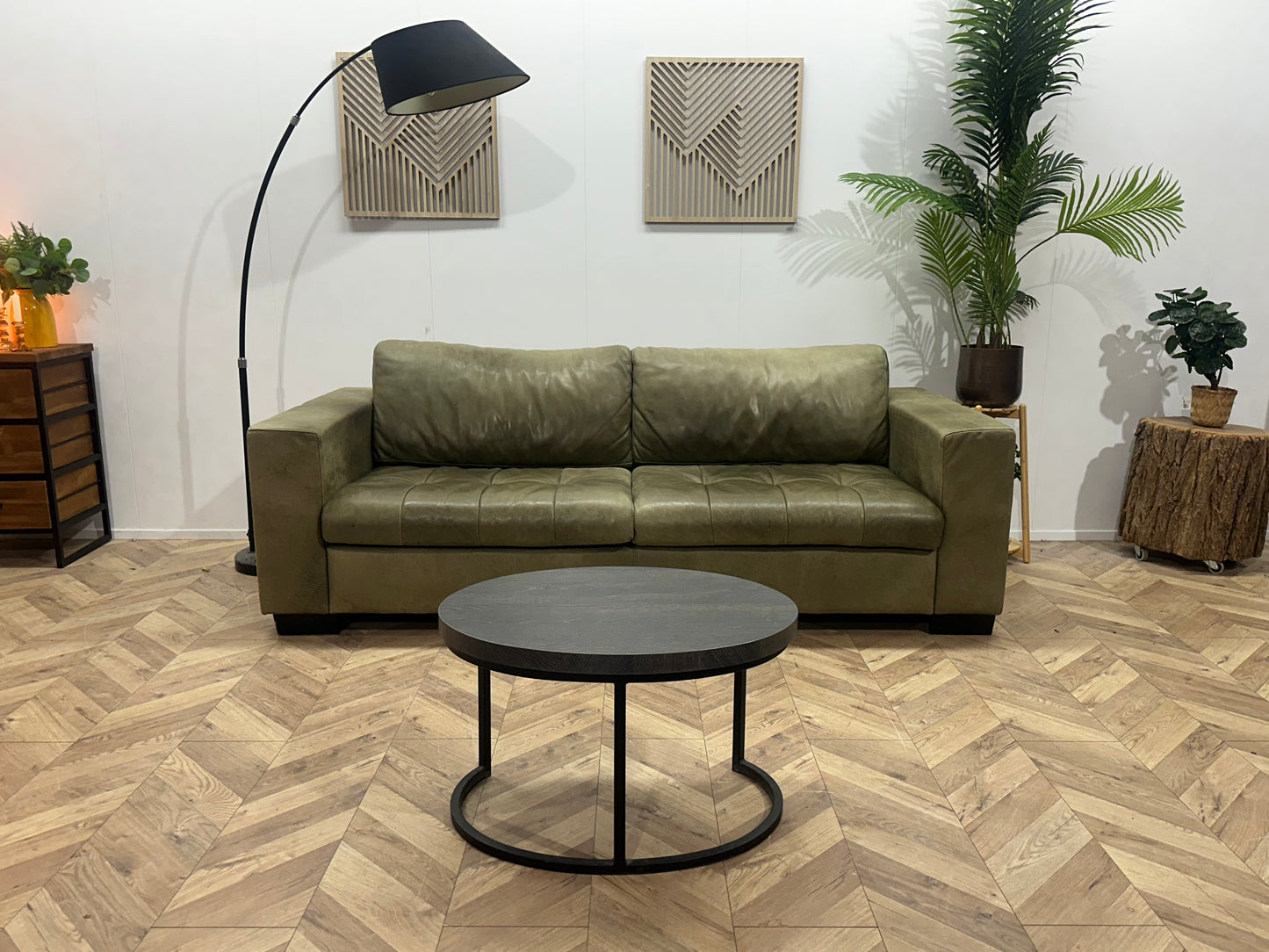 Groene Echt Lederen 2.5-Zits Bank ~ Losse Kussens Met Afneembare Hoezen