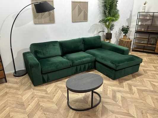 Groene Velvet Hoekbank ~ Losse Kussens Met Afneembare Hoezen