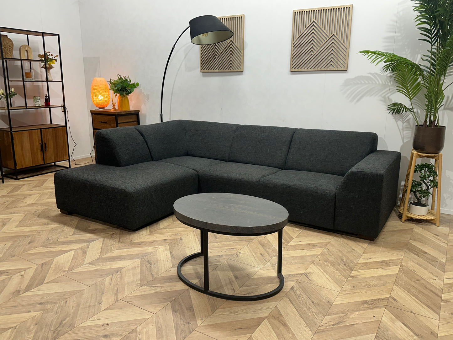 Antraciet Hoekbank ~ Vaste Kussens