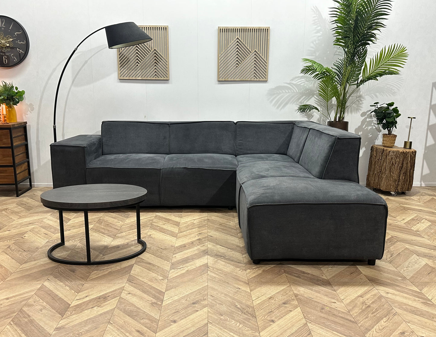Antraciet Suède Stoffen Hoekbank ~ Vaste Kussens