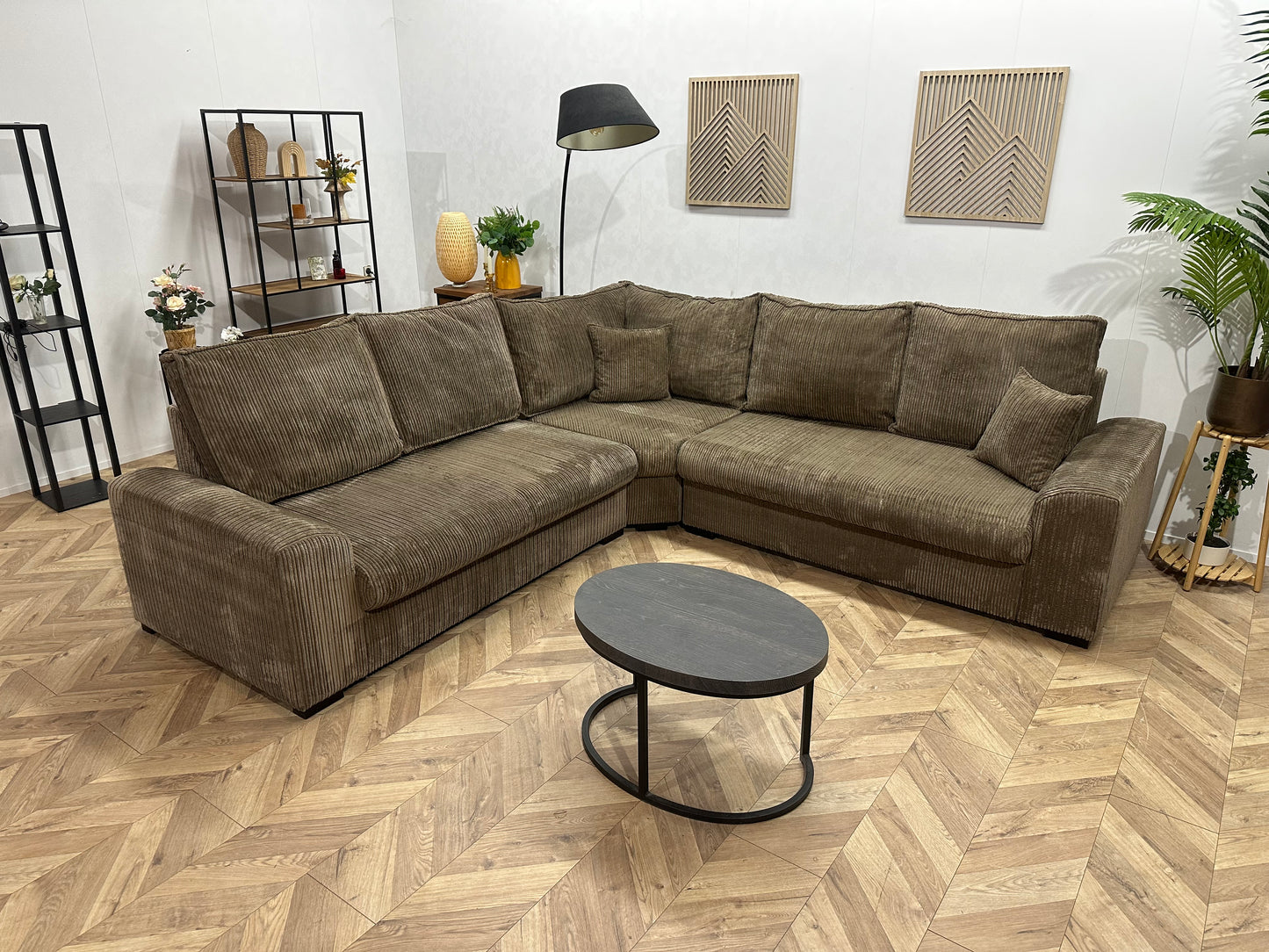 Bruine Ribstof Hoekbank ~ Losse Kussens Met Afneembare Hoezen