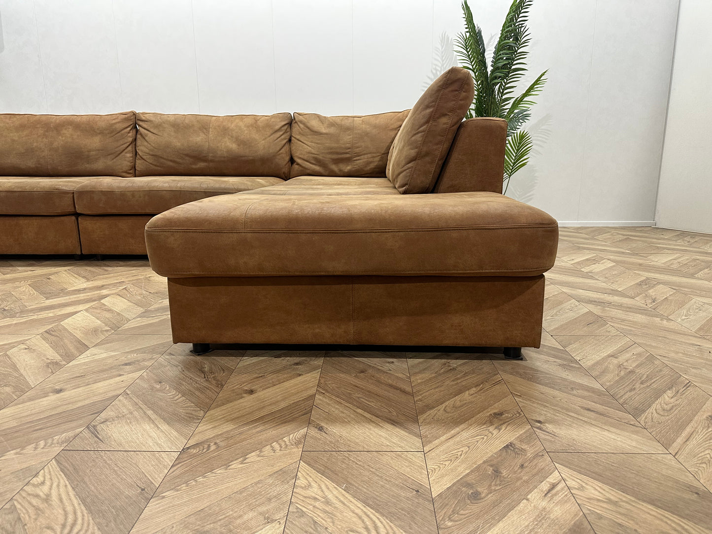 H&H Cognac Bruine Hoekbank ~ Losse Kussens Met Afneembare Hoezen