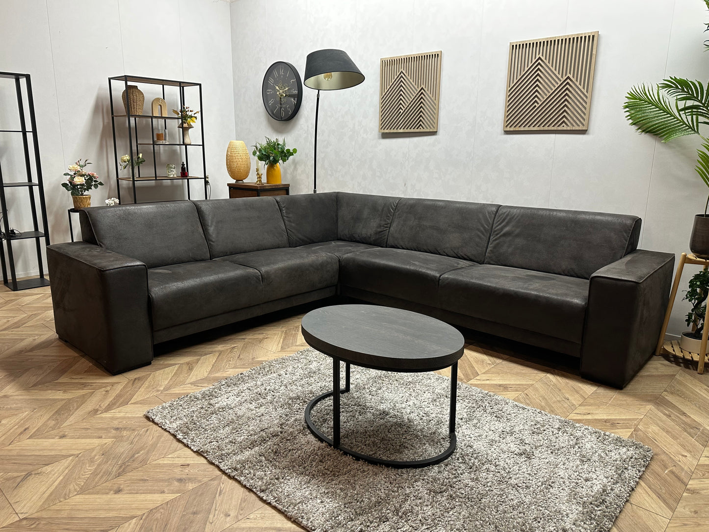 Antraciet Suède Stoffen Hoekbank ~ Vaste Kussens