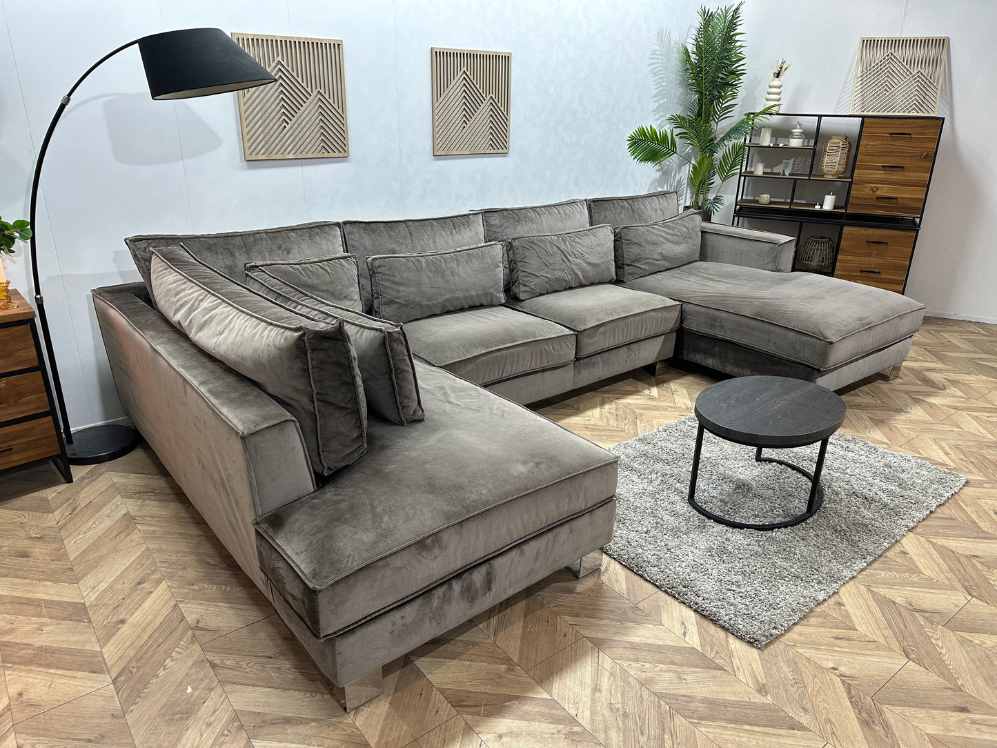 Antraciet Velvet U Bank ~ Losse Kussens Met Afneembare Hoezen