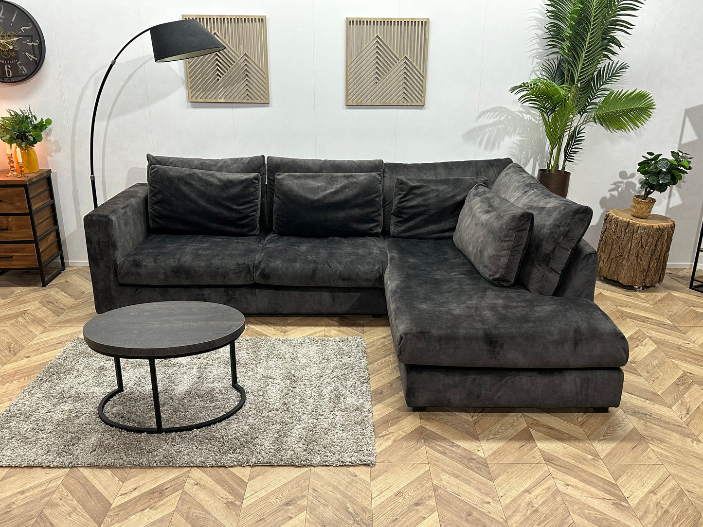 Antraciet Velvet Hoekbank ~ Losse Kussens Met Afneembare Hoezen