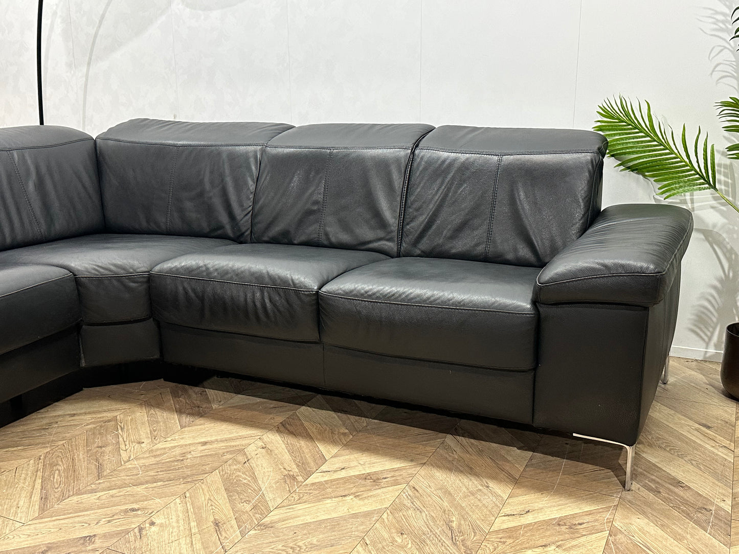 Zwart Echt Lederen Hoekbank ~ Verstelbare Hoofdsteunen