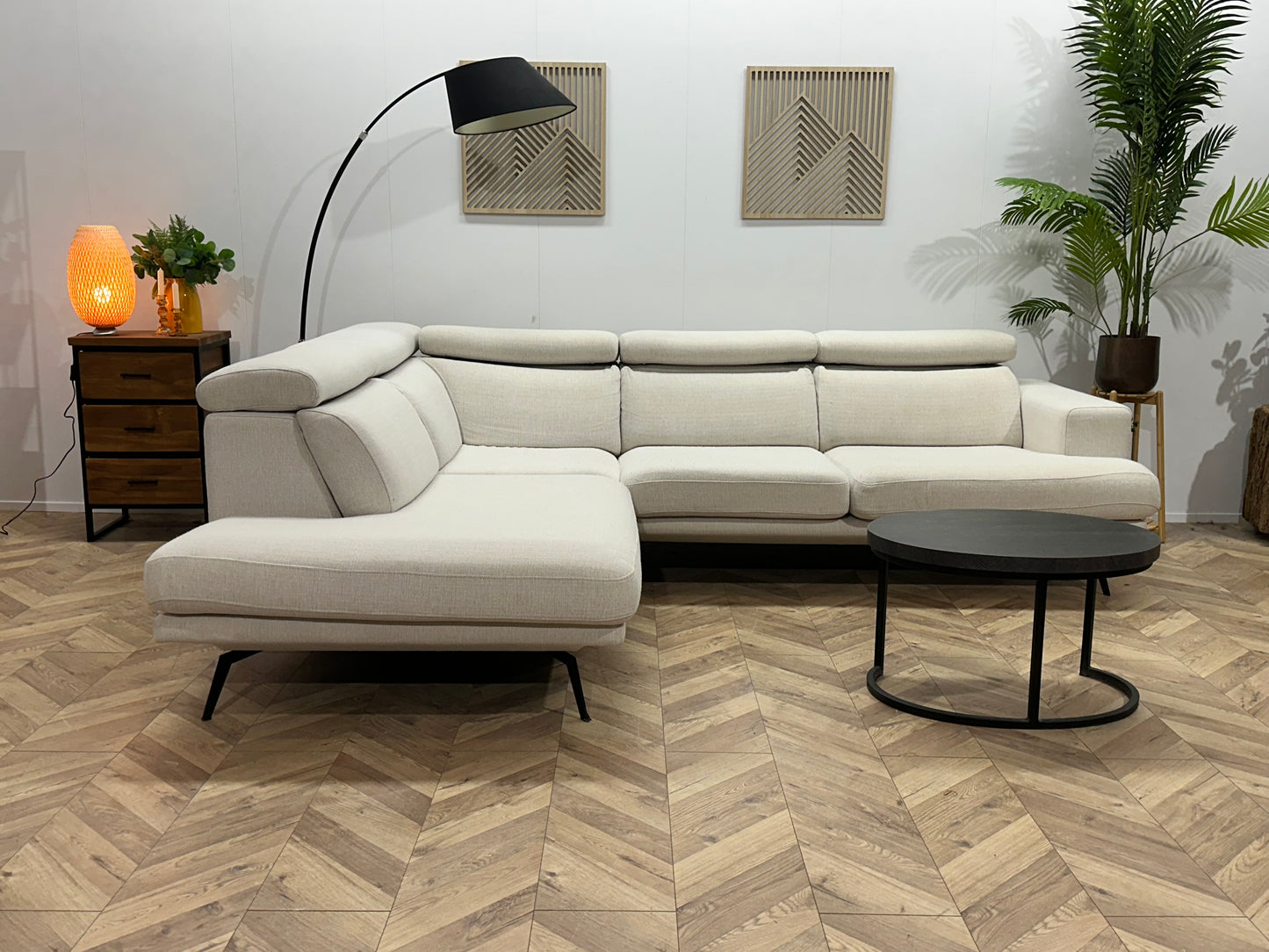 Goossens Crème Hoekbank ~ Verstelbare Hoofdsteunen