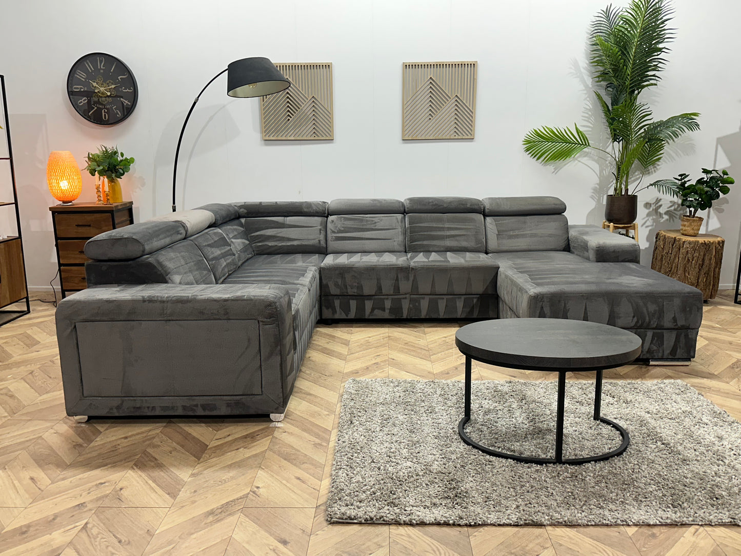 Grijze Velvet U Bank ~ Verstelbare Hoofdsteunen