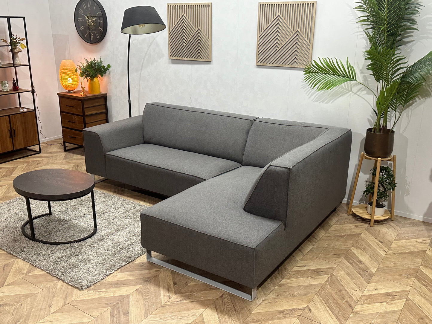 Grijze Hoekbank ~ Vaste Kussens