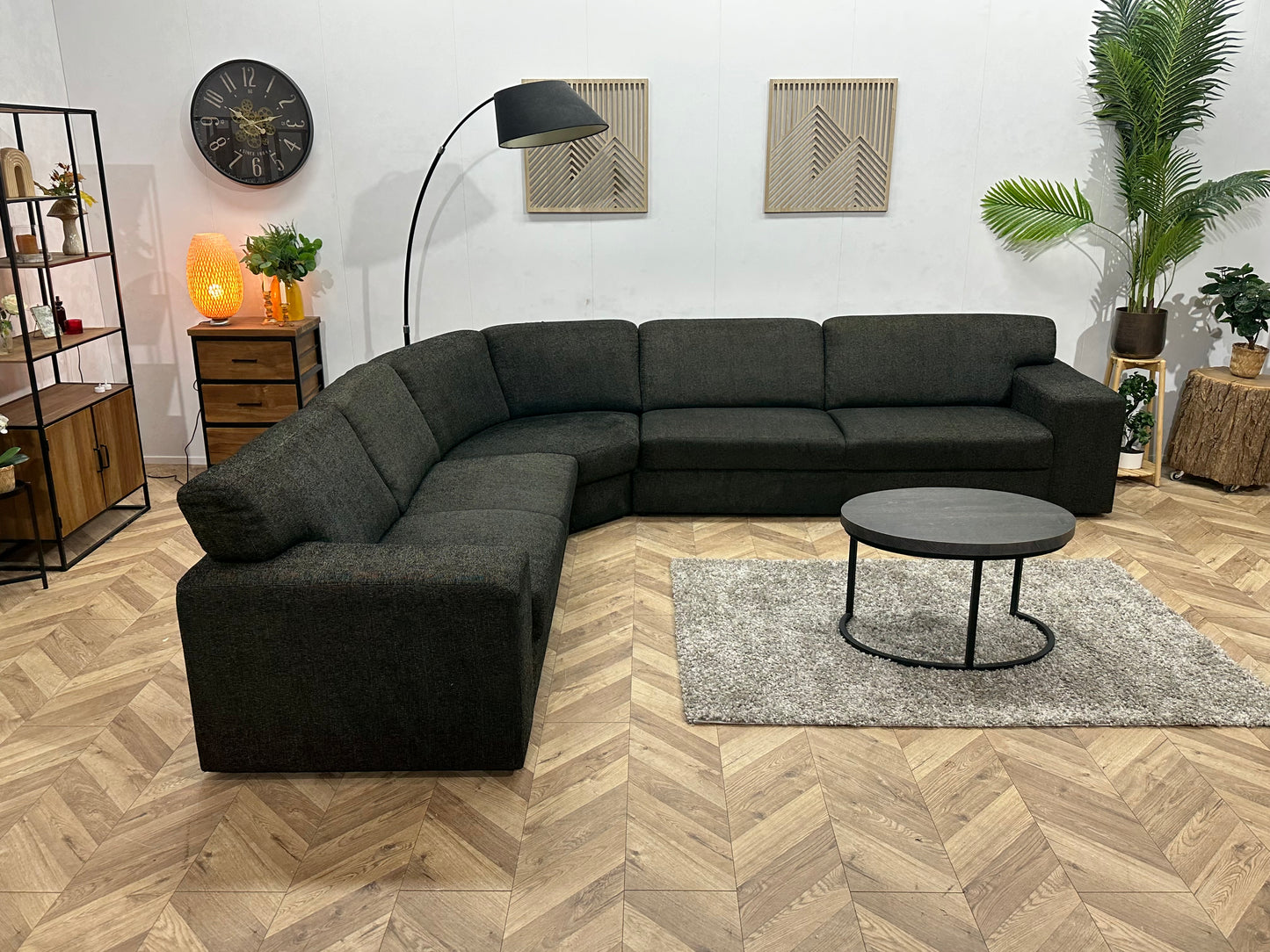 Antraciet Hoekbank ~ Vaste Kussens