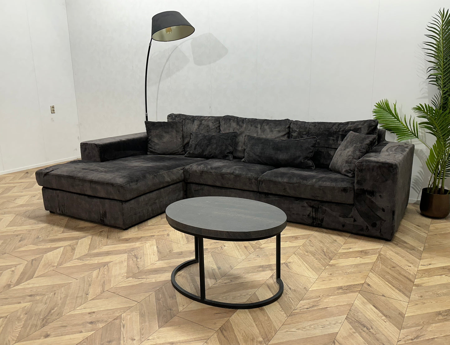 Antraciet Velvet Hoekbank ~ Losse Kussens Met Afneembare Hoezen