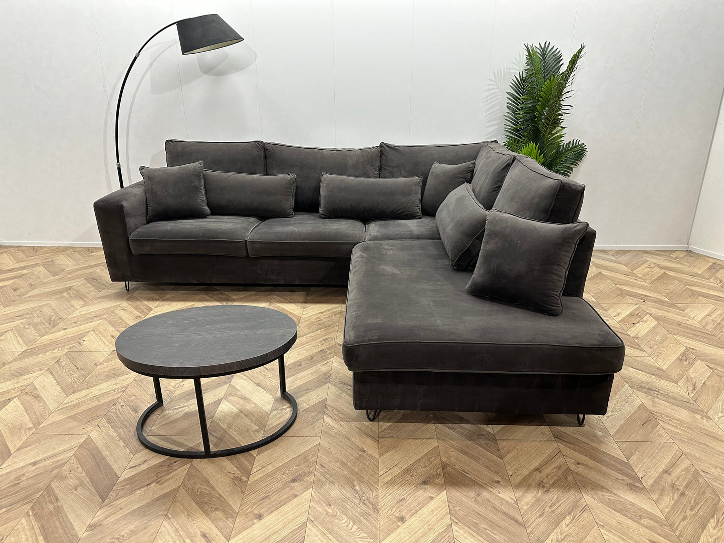 Antraciet Velvet Hoekbank ~ Nieuwstaat
