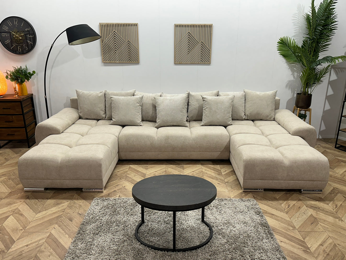 !Showroommodel! Crème Velvet U Bank ~ Losse Ribstof Rugkussens