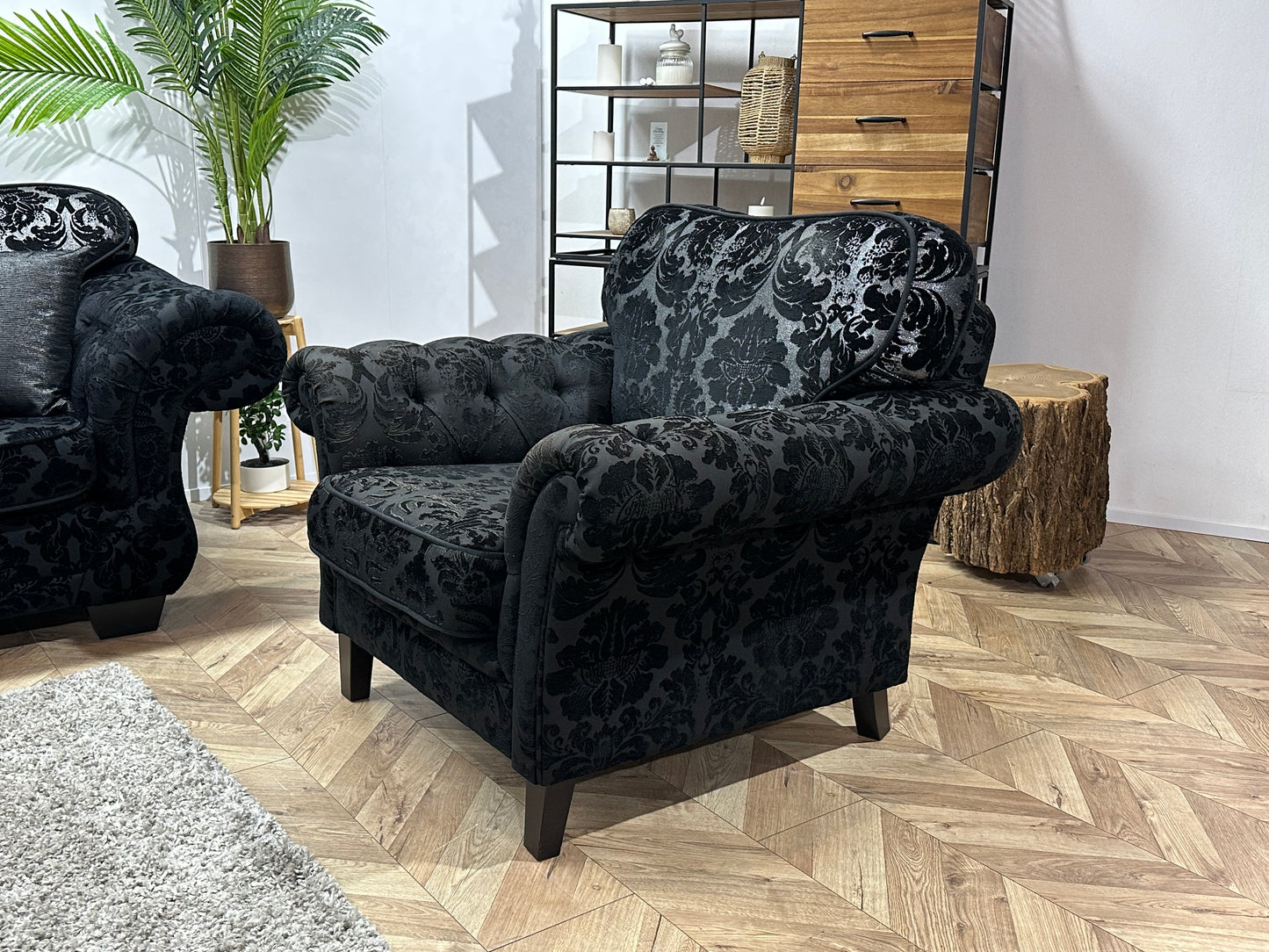 Zwarte Velvet Hoekbank Inc Fauteuil & Hocker ~ Losse Kussens Met Afneembare Hoezen