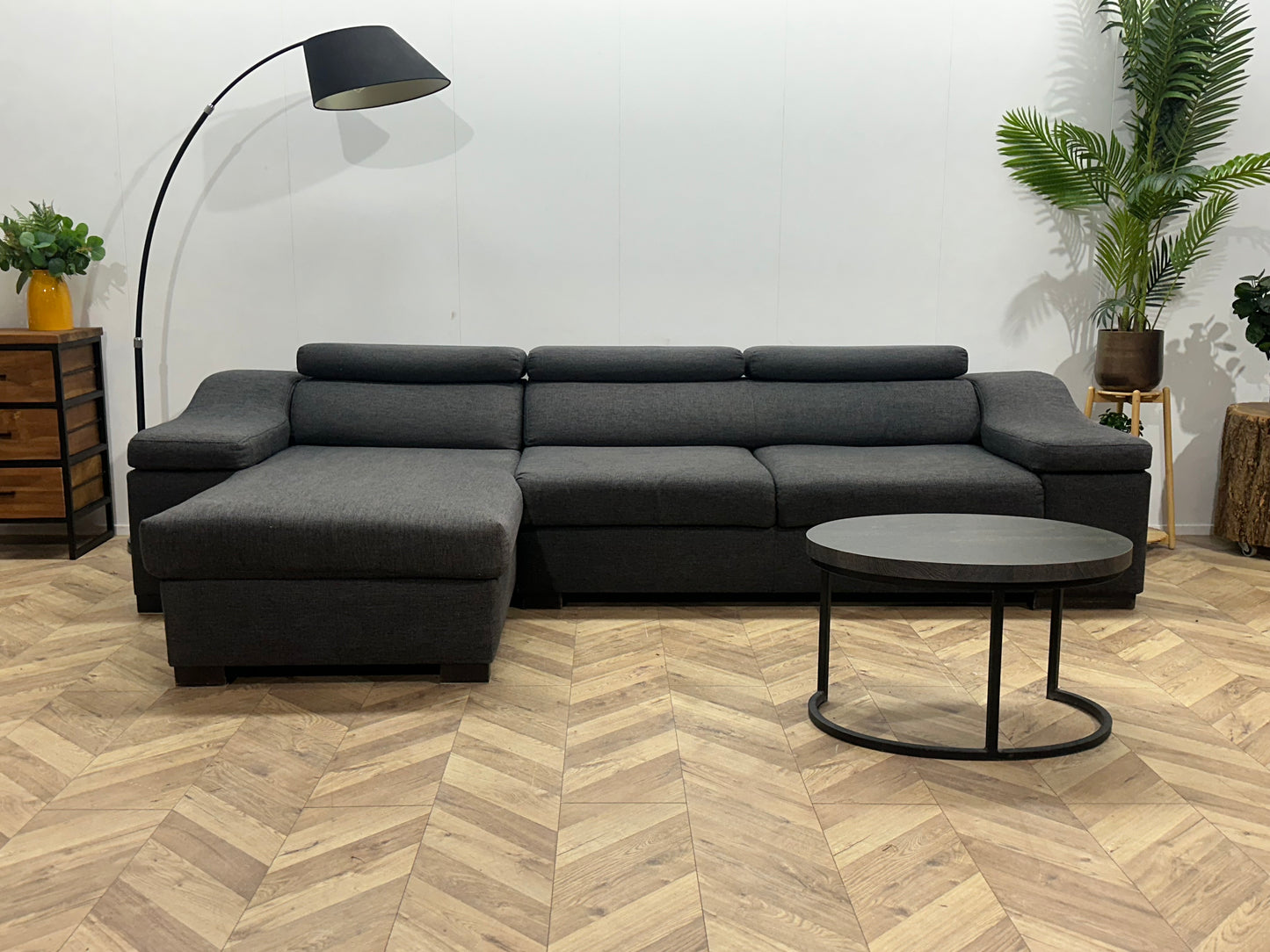 Grijze Design Hoekbank ~ Verstelbare Hoofdsteunen