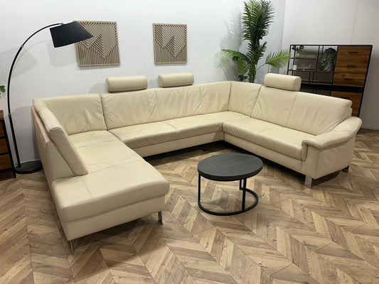 Crème Echt Lederen Ruime U Bank ~ Vaste Kussens