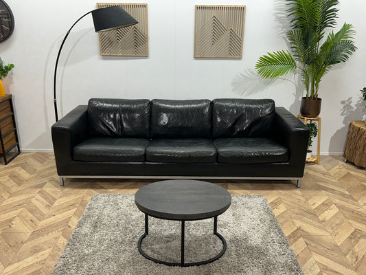 Machalke Zwarte Echt Lederen 3-Zits Bank ~ Nieuwstaat