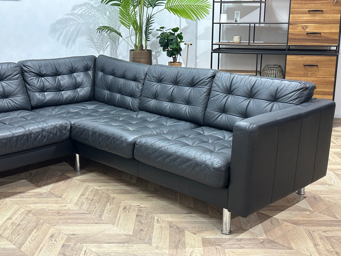 Zwart Echt Lederen Hoekbank ~ Losse Kussens Met Afneembare Hoezen