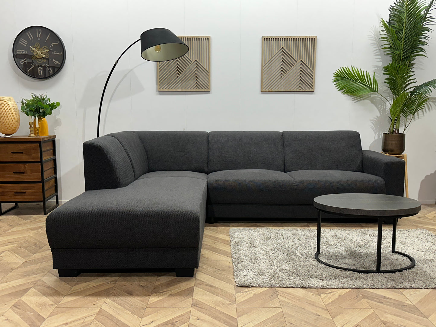 Antraciet Hoekbank ~ Vaste Kussens