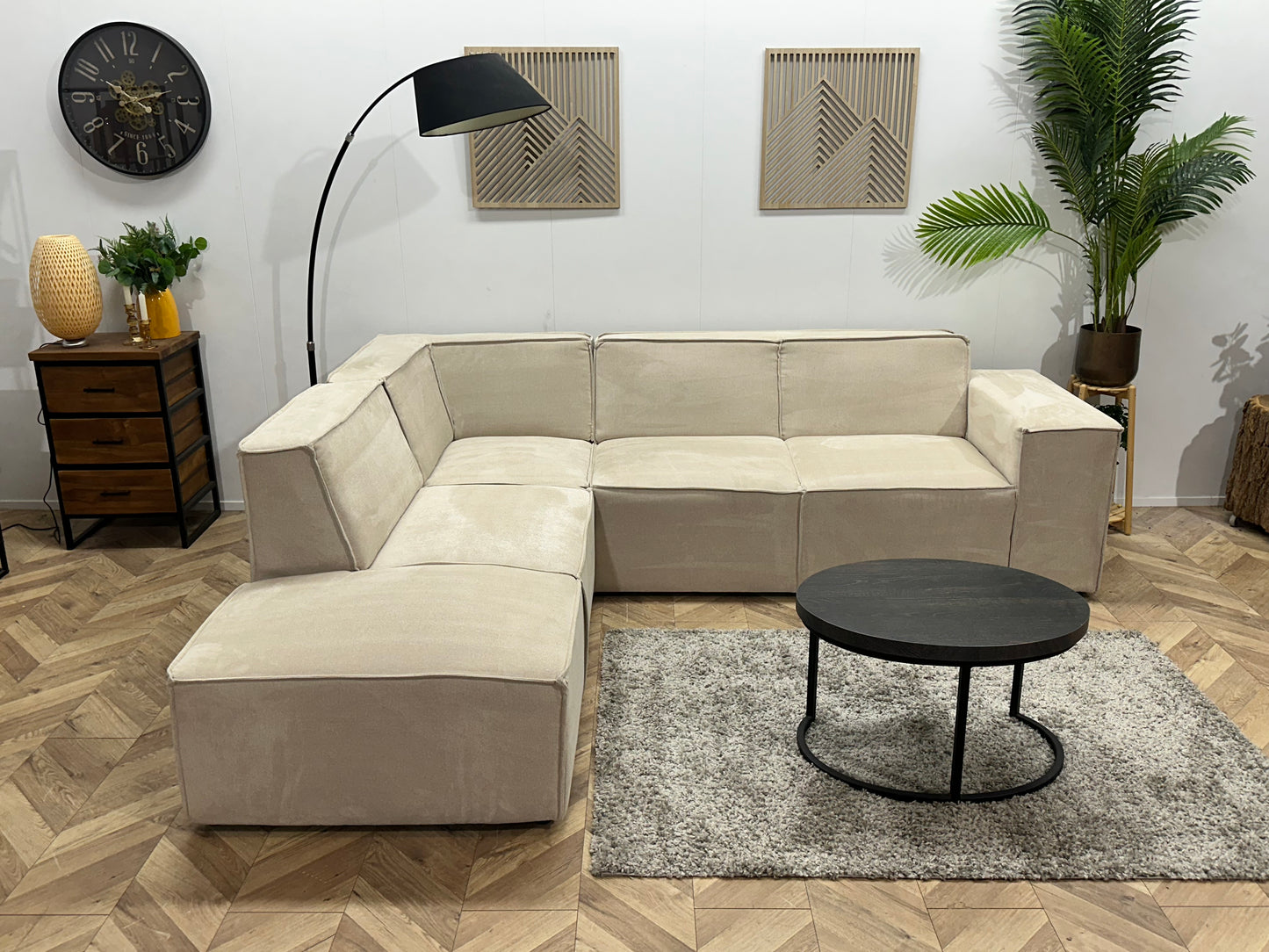 !Showroommodel! Crème Suède Stoffen Hoekbank