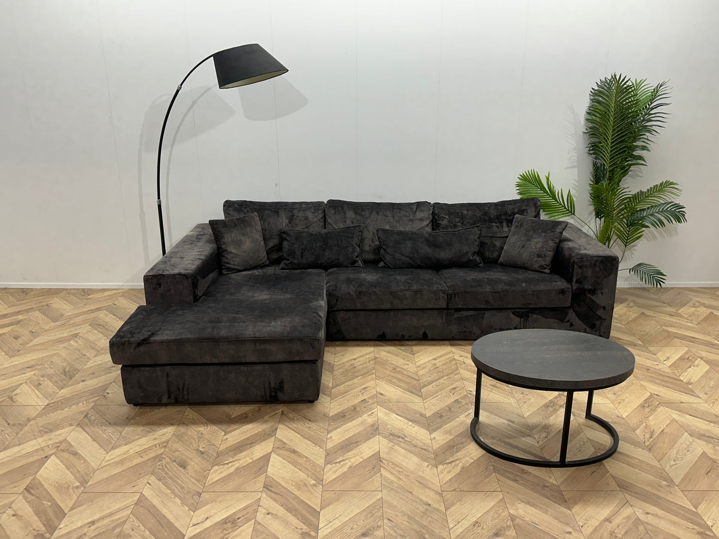 Antraciet Velvet Hoekbank ~ Losse Kussens Met Afneembare Hoezen
