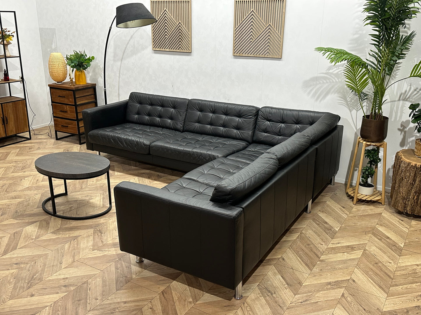 Zwart Echt Lederen Hoekbank ~ Losse Kussens Met Afneembare Hoezen