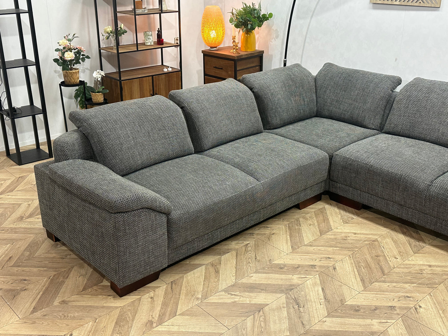 H&H Grijze Hoekbank ~ Verstelbare Hoofdsteunen