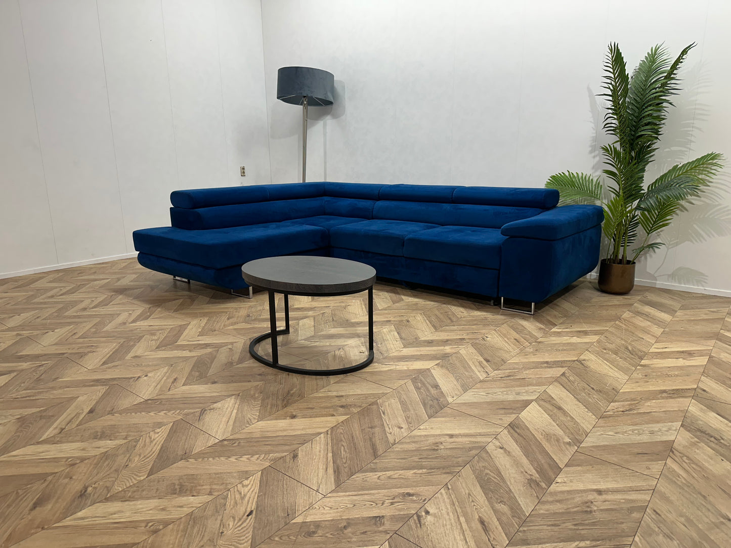 Blauwe Velvet Hoekbank ~ Slaapfunctie ~ Opbergruimte ~ Nieuwstaat