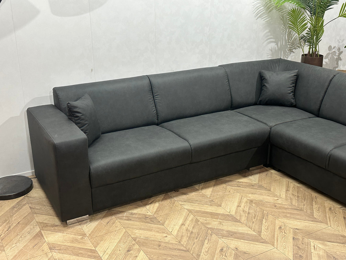 !Showroommodel! Antraciet Leather Look Hoekbank