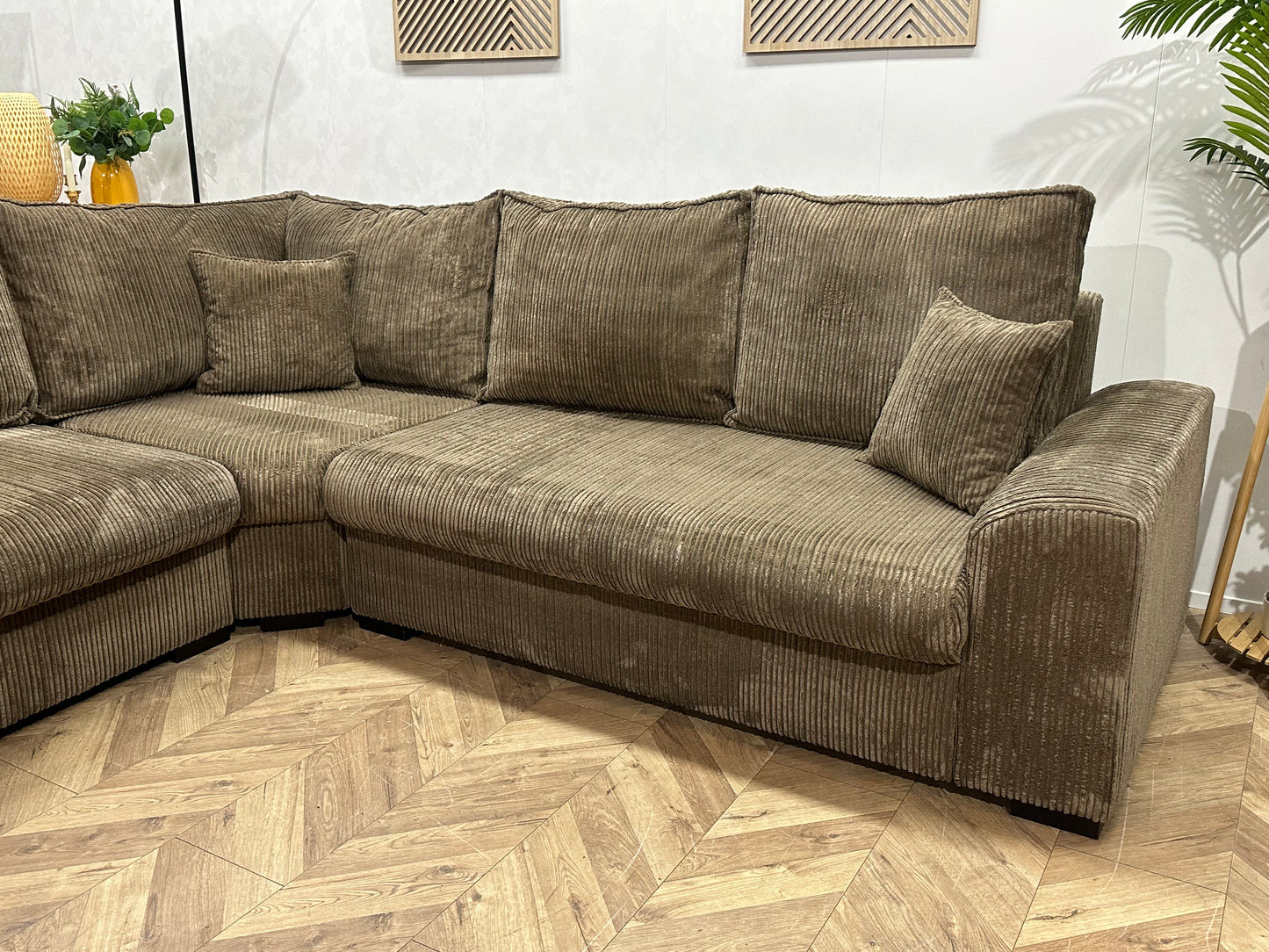 Bruine Ribstof Hoekbank ~ Losse Kussens Met Afneembare Hoezen