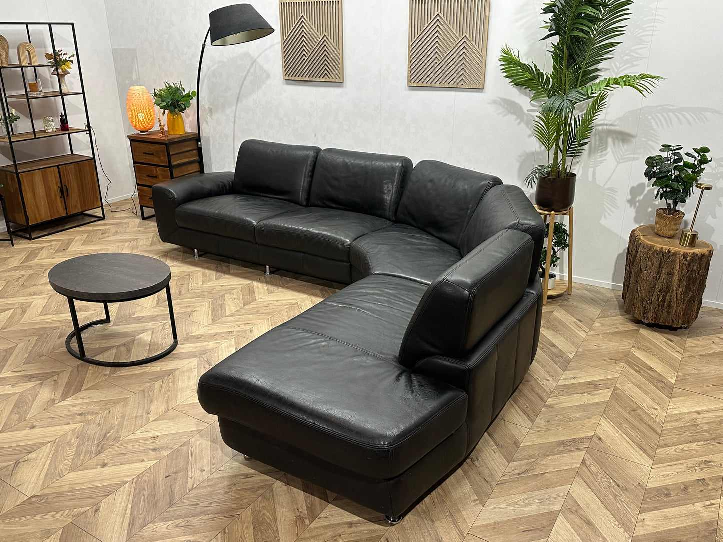 Zwart Echt Lederen Hoekbank ~ Vaste Kussens