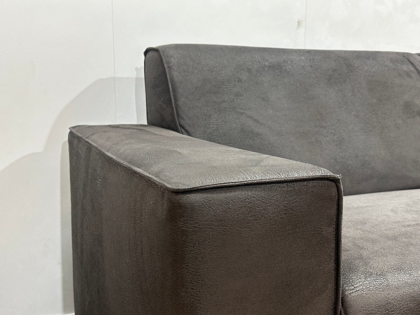 !Showroommodel! Antraciet Suède Stoffen Hoekbank ~ Vaste Kussens