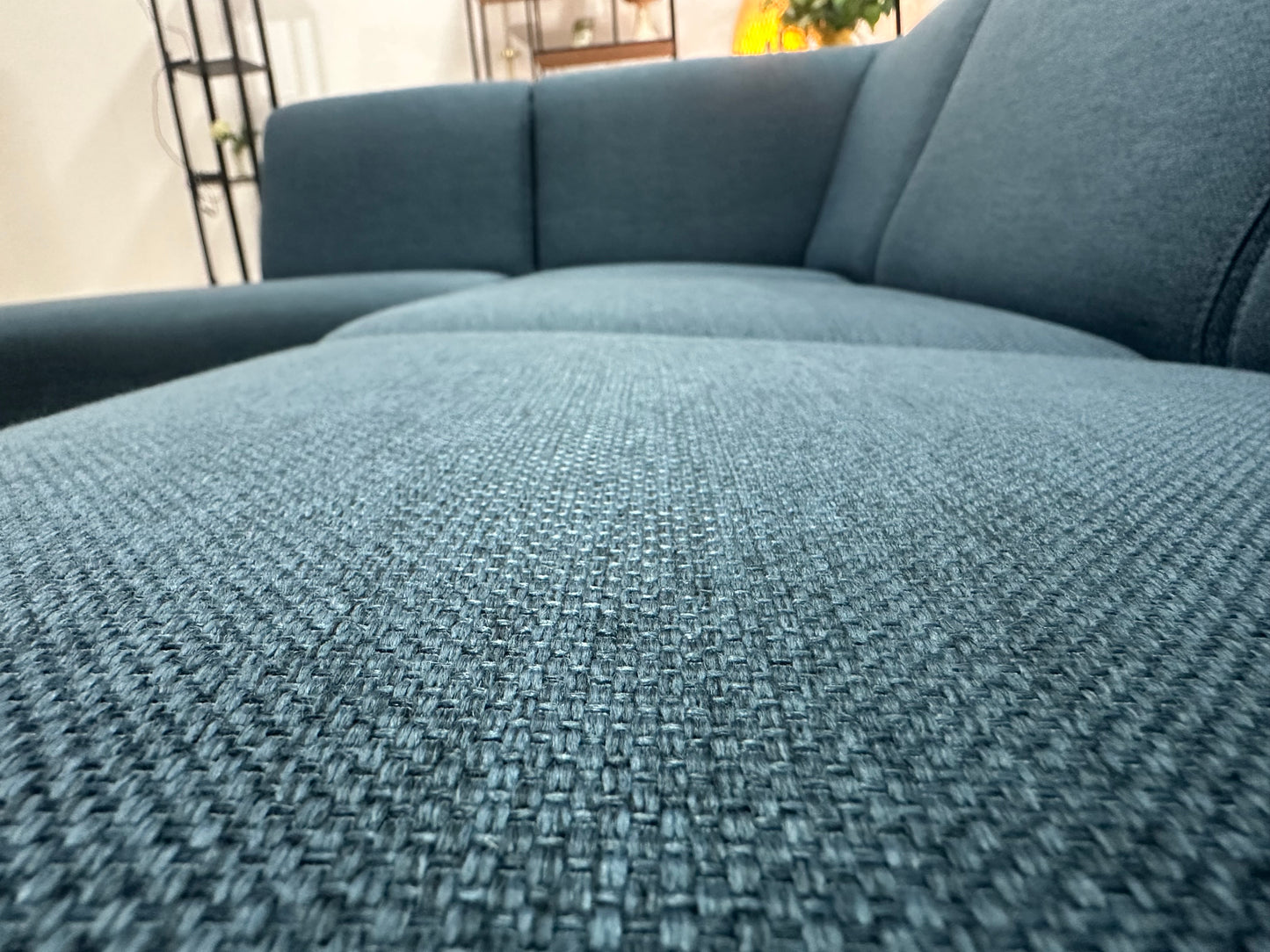 Blauwe Hoekbank Inc Hocker ~ Vaste Kussens