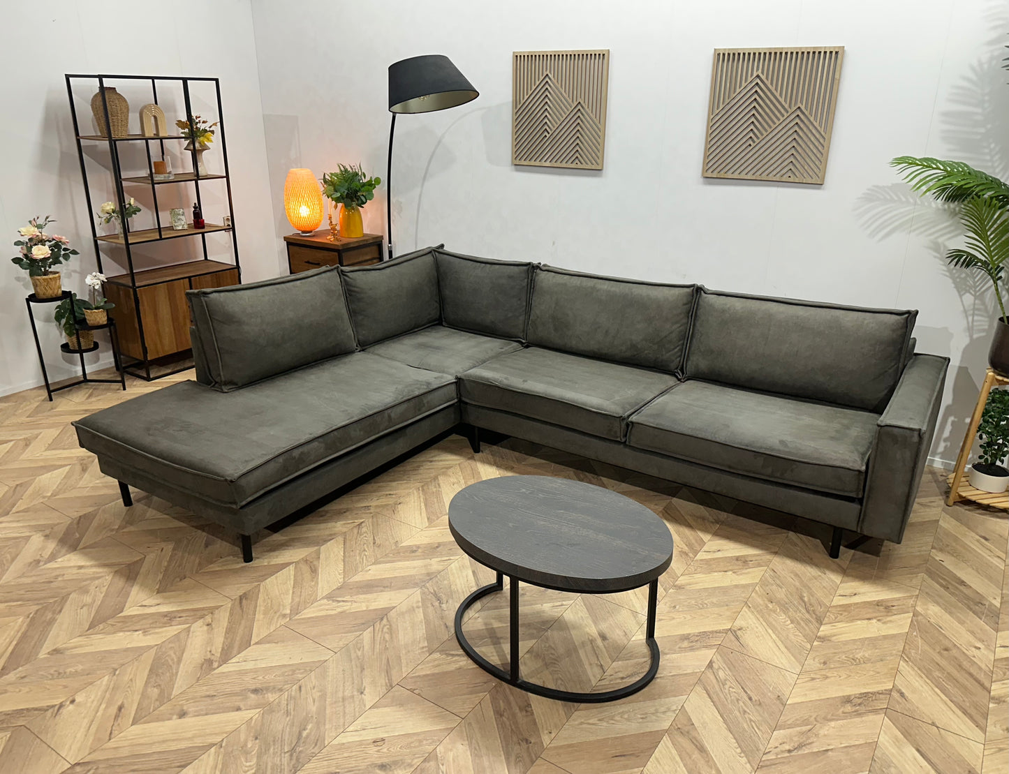 Antraciet Suède Stoffen Hoekbank ~ Losse Kussens Met Afneembare Hoezen