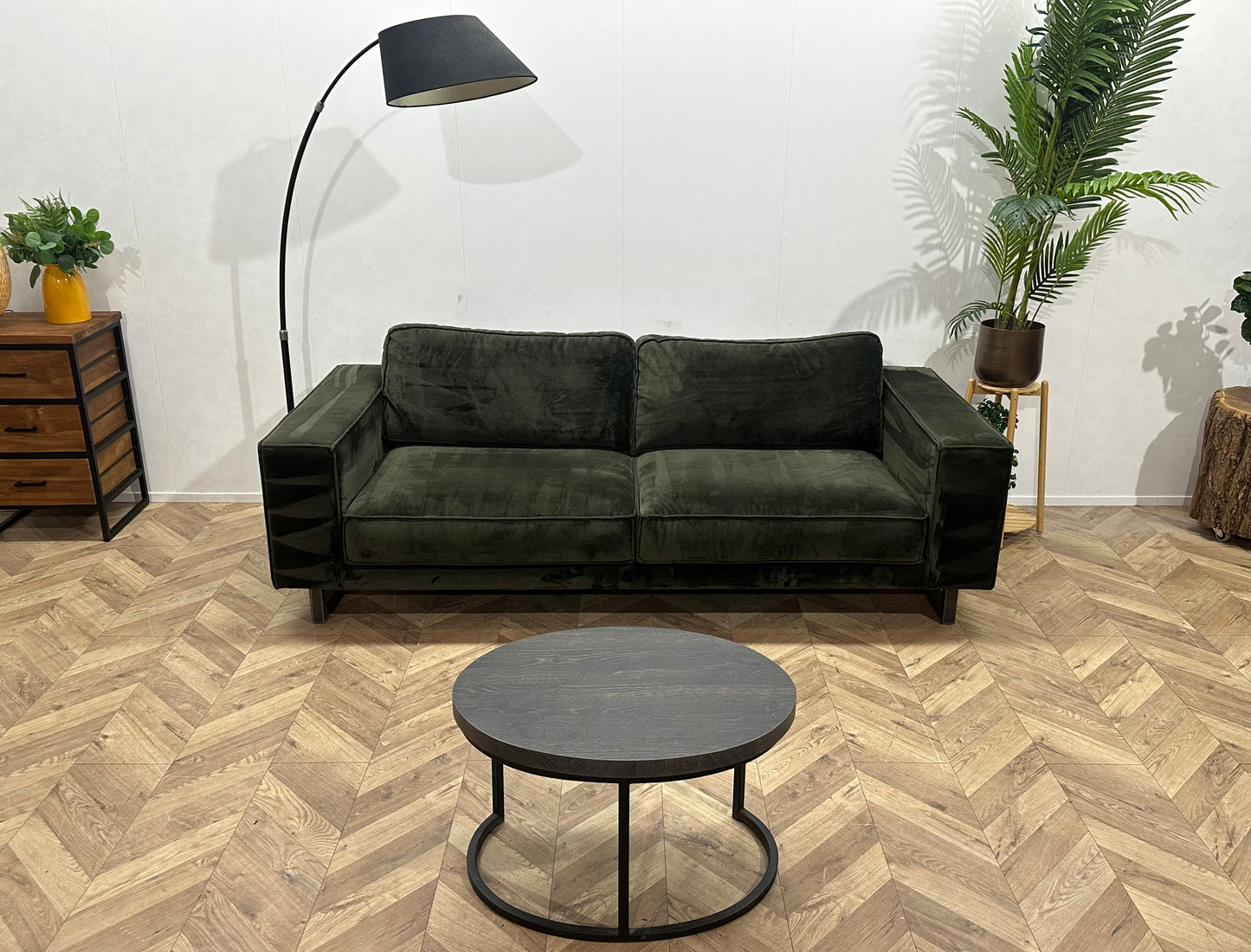 Donker Groene Velvet 2.5-Zits Bank ~ Losse Kussens Met Afneembare Hoezen