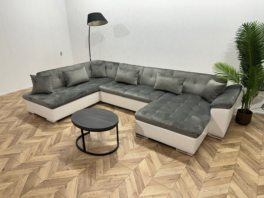 !Showroommodel! Wit/Grijze Lederen Velvet U Bank