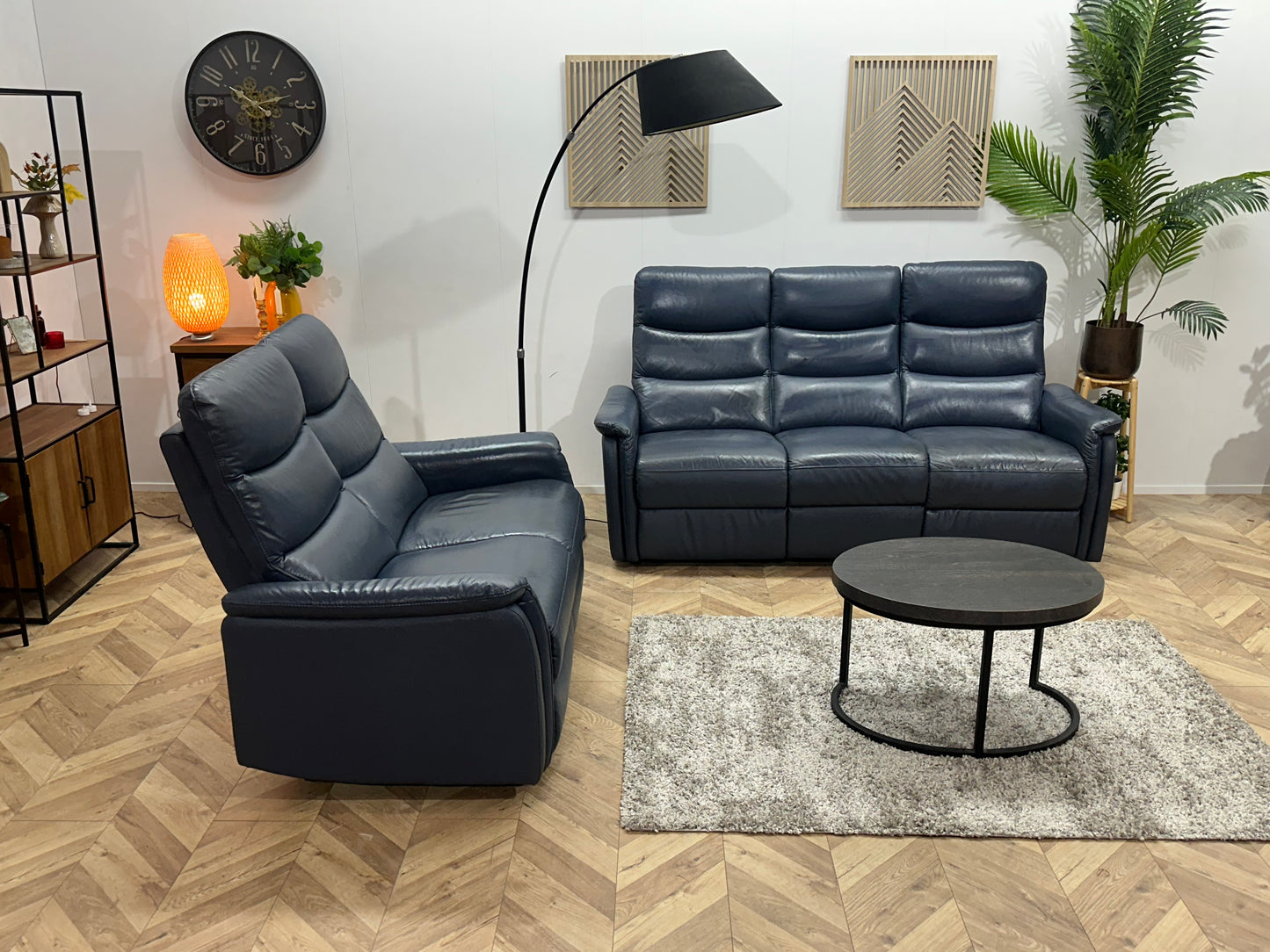 Donker Blauwe Echt Lederen Banken Set ~ Relaxfunctie