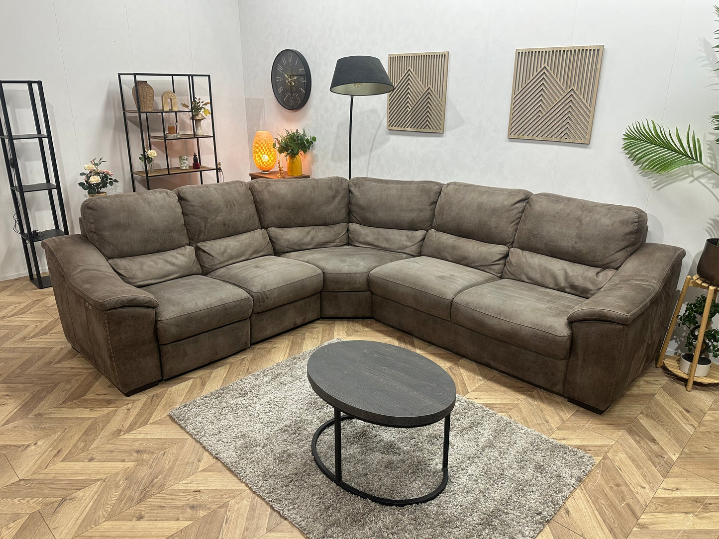 Bruine Suède Stoffen Hoekbank ~ Relaxfunctie