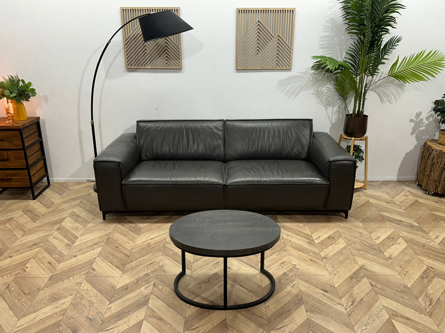 Montèl Antraciet Echt Lederen 2.5-Zits Bank ~ Vaste Kussens